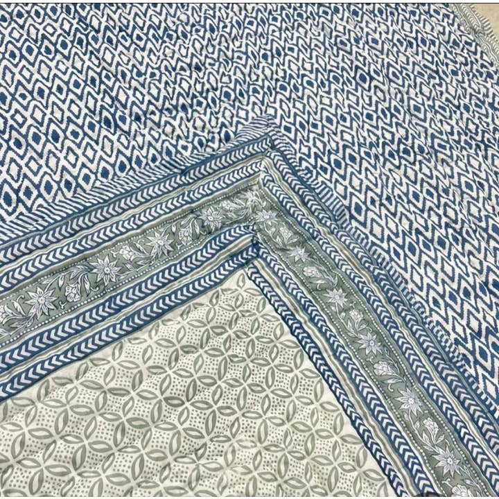Akshu & Ameirah - Wholesale Quilt - Jheel (Green and Blue) Double Sided 100% Soft Cotton Quilt/Blanket - No Tariffs1