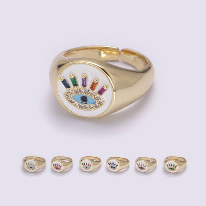 Aim Eternal - Wholesale Multi-Stone Ring - White Dome Evil Eye Ring, Protection Ring