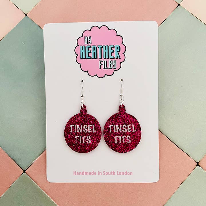Tinsel Tits Glitter Bauble Christmas Earrings - Best Seller for wholesale by By Heather Filby