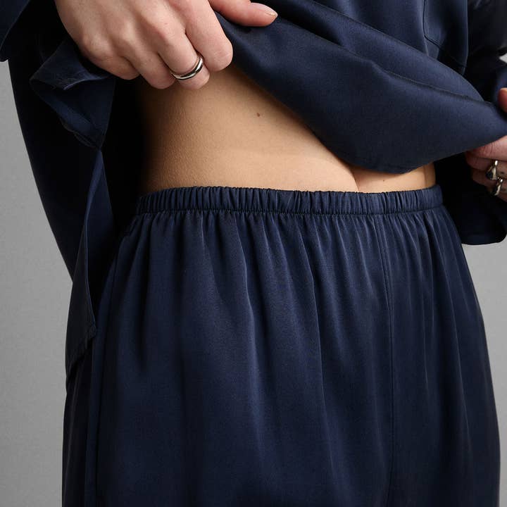 Deep Blue Washable Silk Long Sleeve Jogger Pant Set for wholesale on Faire2
