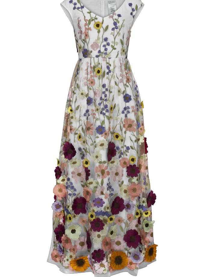 Chic Star 3D Floral Applique Maxi Dress In White 031524 for wholesale by CHIC STAR
