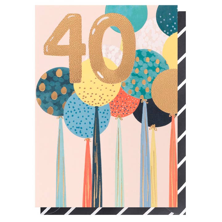 Age 40 Balloons & Tassels | Male Birthday Card | Age Card for wholesale by Louise Tiler