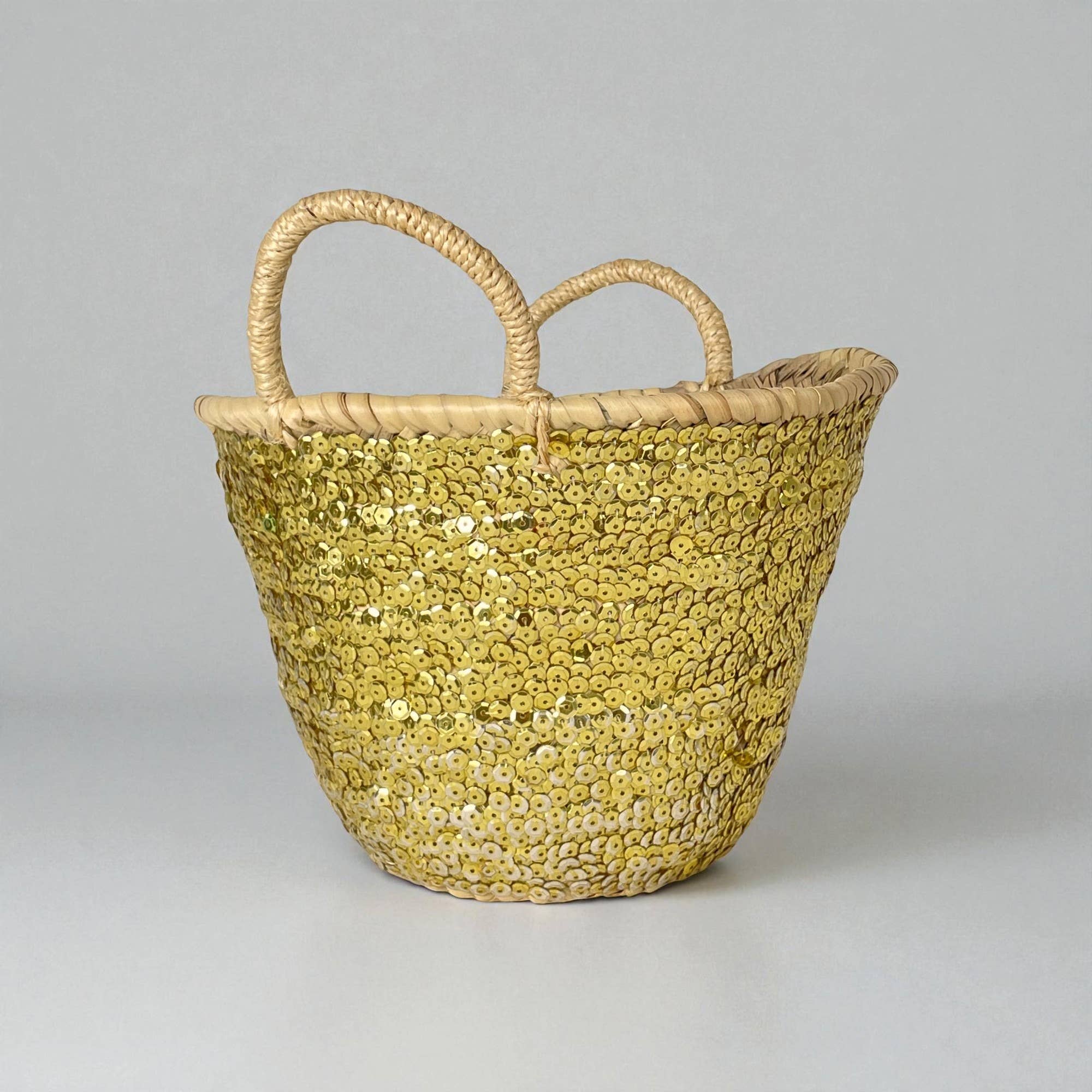 Melecraft - Wholesale Beach Bag - Sparkling Mini Sequin Straw Basket - Boho Gift Tote Bag8