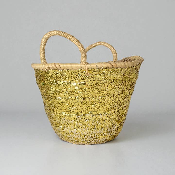 Melecraft - Wholesale Beach bag - Sparkling Mini Sequin Straw Basket - Boho Gift Tote Bag8