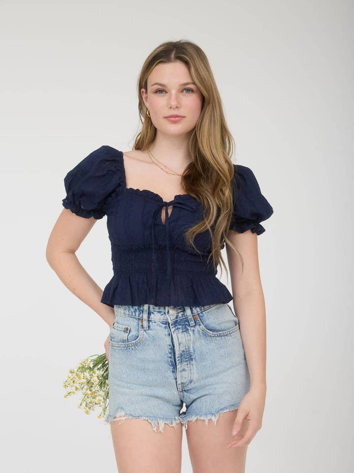 SWEETHEART NECK RUFFLE DETAIL PUFF SLEEVE BLOUSE for wholesale by MINE