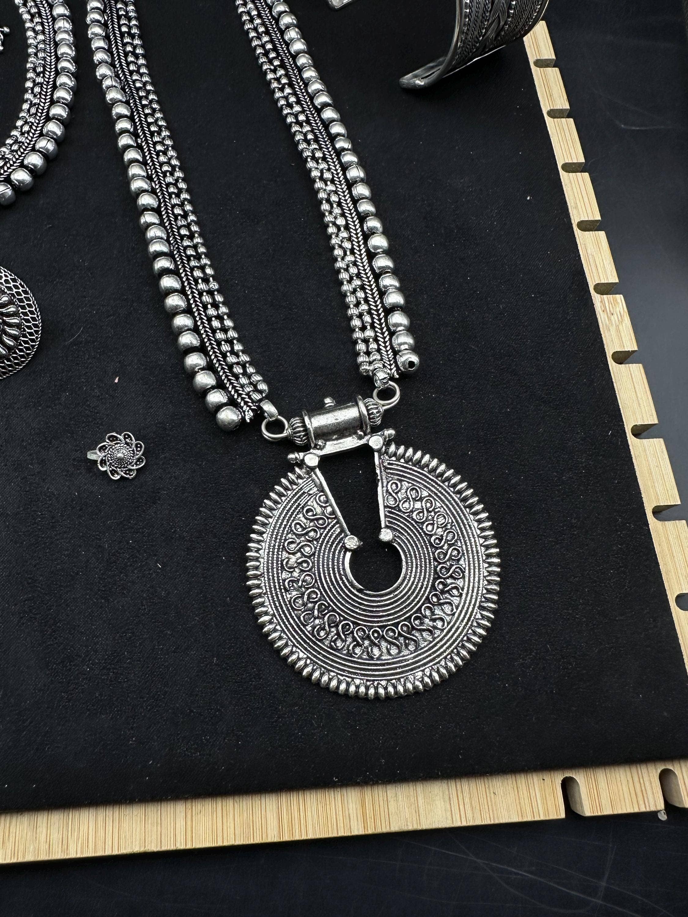 Vastrabhushan - Wholesale Jewelry Set - Rajasthani Oxidised Long Necklace Set with Temple Jewelry1