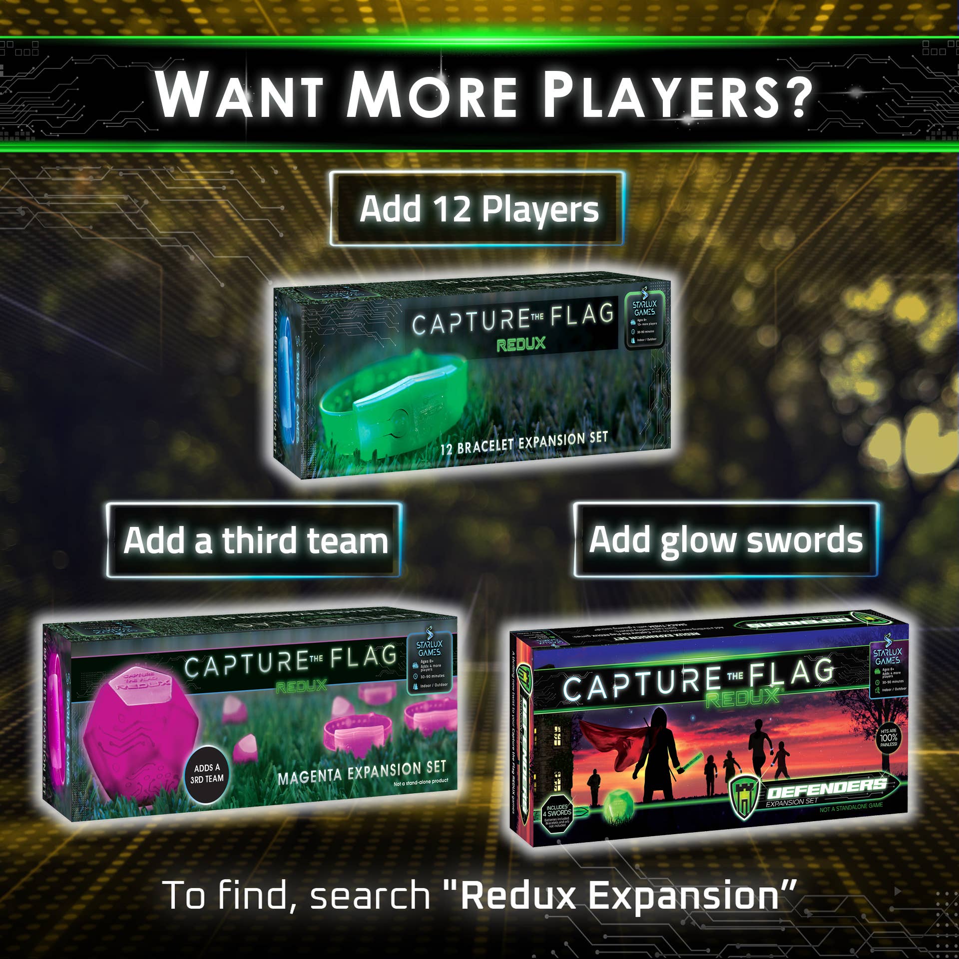 Starlux Games - Vente Jeu de sport – enfant et bébé - Capture the Flag REDUX - Jeu extérieur lumineux phosphorescent8