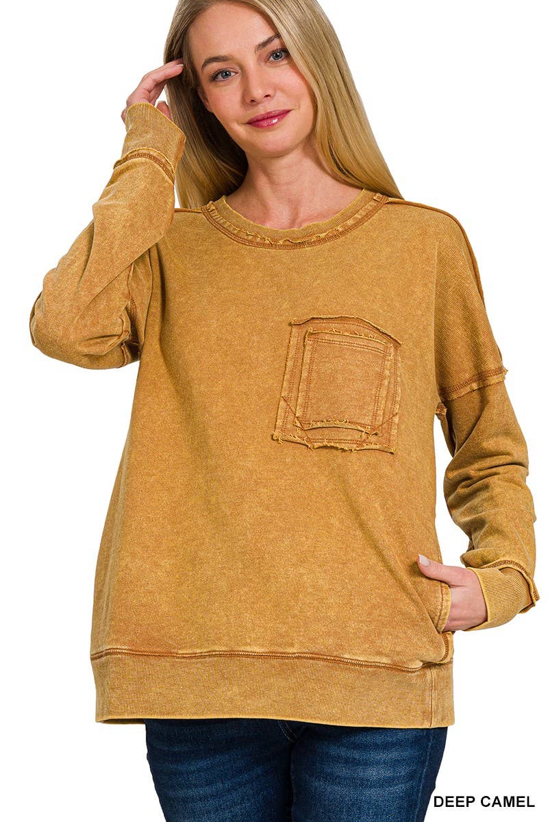 Vanilla Monkey - Wholesale Sweatshirt - Women's - F/terry Washed Raw Edge Front Pocket Pullover11