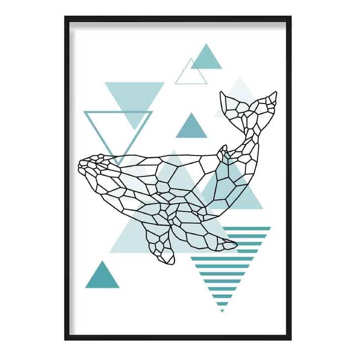 Geometric Scandinavian Whale Aqua Blue Poster for wholesale by Artze Wall Art