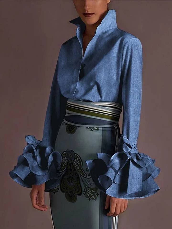 Flarix - Wholesale Blouse - Women's - Ruffled Cuff Statement Blouse – Elegant Three-Color Collecti8