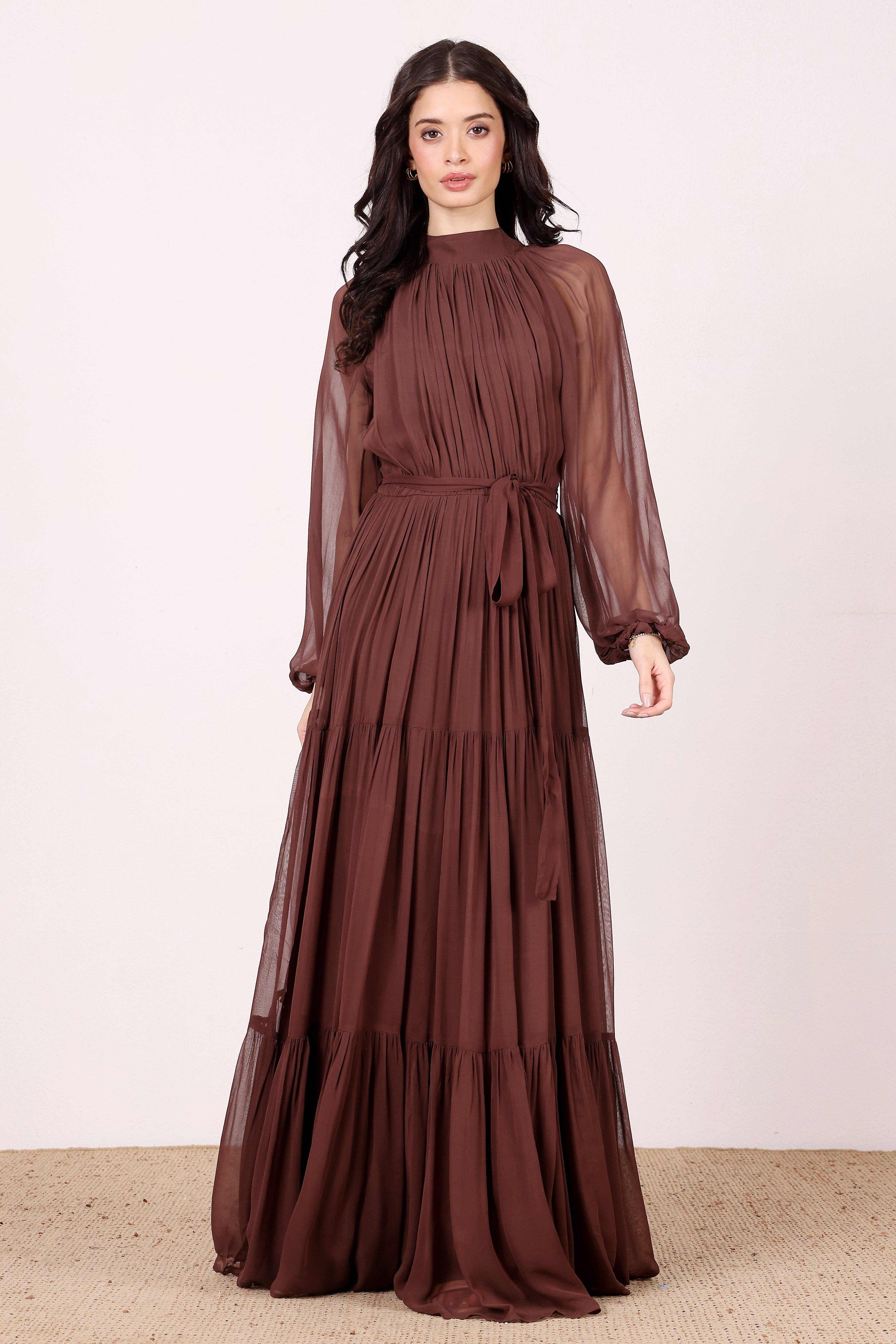 Rosetta Maxi Dress in Chocolate Brown for wholesale on Faire1