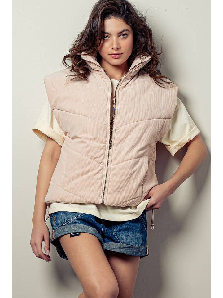 Urban Daizy - Wholesale Outerwear Vest - Women's - Sleeveless Corduroy Toggle Hem Puff Vest