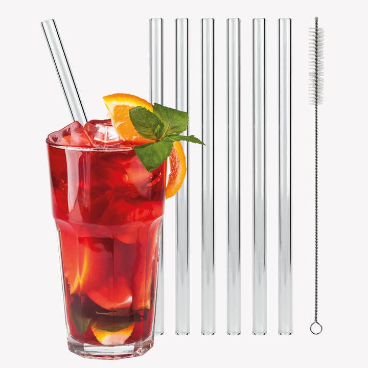 Glass drinking straws 6 pcs. incl. cleaning brush for wholesale by EcoYou