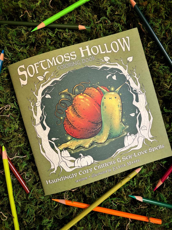 Livre de coloriage Softmoss Hollow : Créatures douillettes & Sortilèges d'amour de soi pour la vente par Elissa Marie Creative