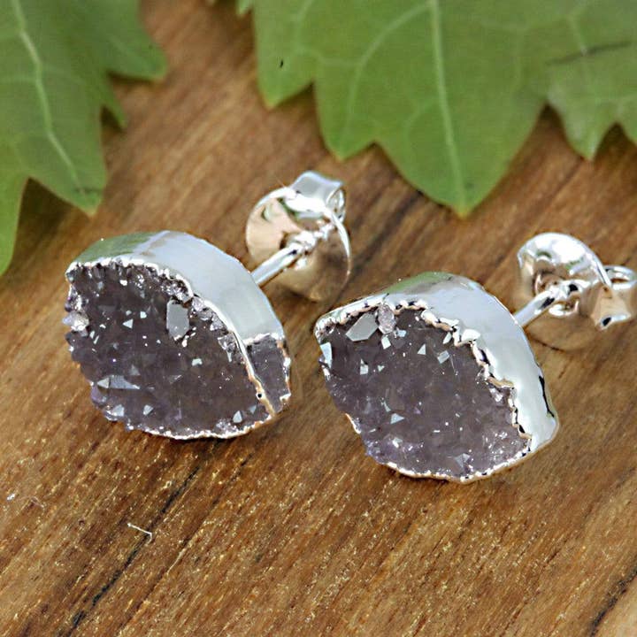 Rock Paradise – wholesale Stud/post earrings – Crystal Druzy Stud Earrings with Gold or Silver Edge2