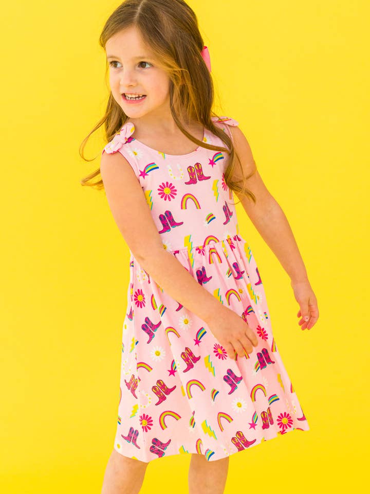 Pink Girls Cowgirl Cutie Knit Tie Shoulder Twirl Dress
for wholesale on Faire4