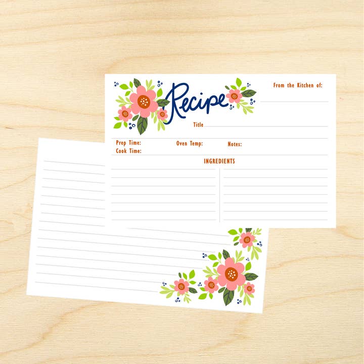 Floral Recipe Cards for wholesale by KTF Design Co.