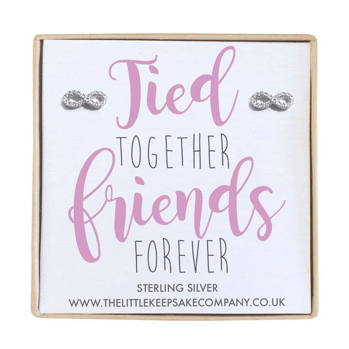 Sterling Silver & CZ Infinity Citat Örhängen - bundna ihop, vänner för evigt för wholesale av The Little Keepsake Company