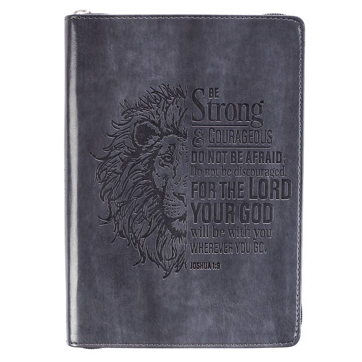 Christian Art Gifts - Wholesale Journal/Diary - Journal Classic Zip Gray Be Strong Joshua 1:9