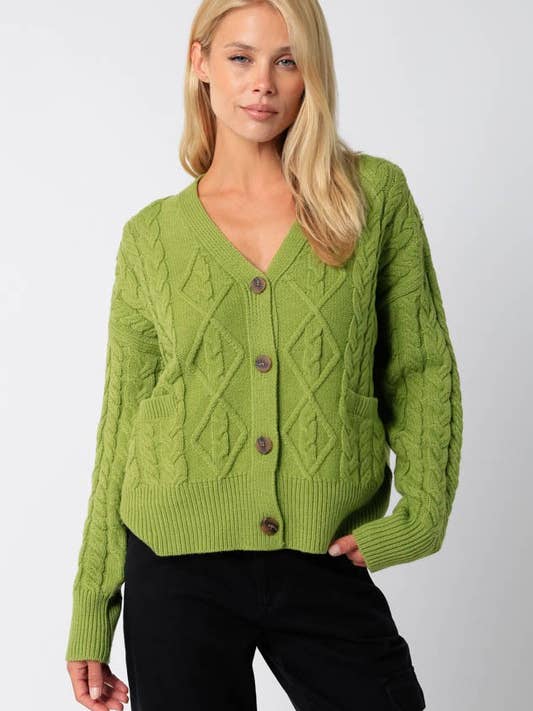 Cardigan in maglia a trecce per la vendita all'ingrosso da parte di Olivaceous