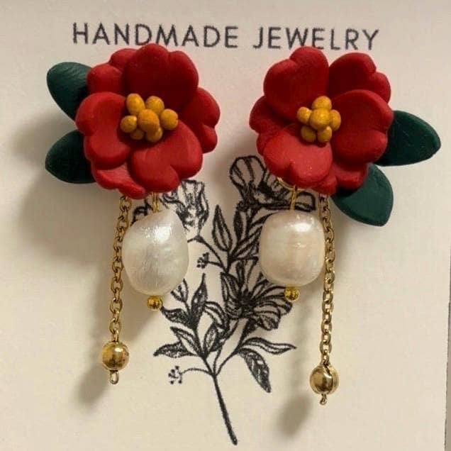 Schmuck Frühlingsblumen-Ohrringe - Kamelien-Perlen-Hängekette für den Großhandel von CFlowerCo