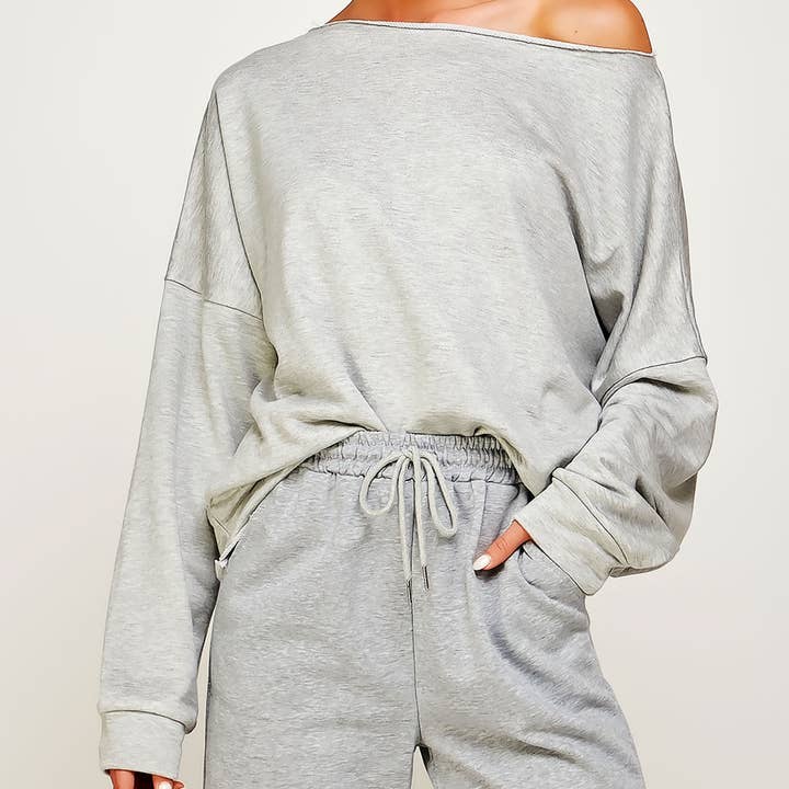 RAW EDGING BOAT NECK SWEATSHIRT for wholesale by Sweet Generis