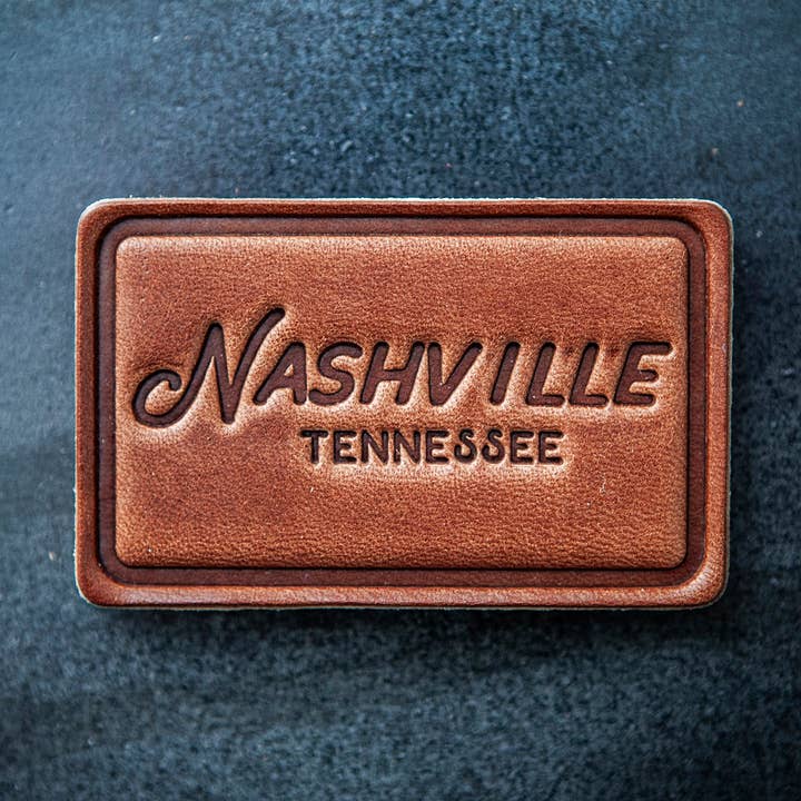 Nashville Tennessee Script Leather Magnet Block Style for wholesale by Sugarhouse Leather