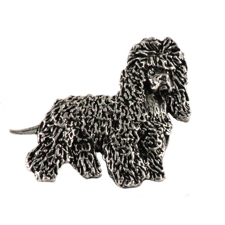 Irish Water Spaniel Dog Pewter Lapel Pin or Magnet for wholesale by Creative Pewter Designs