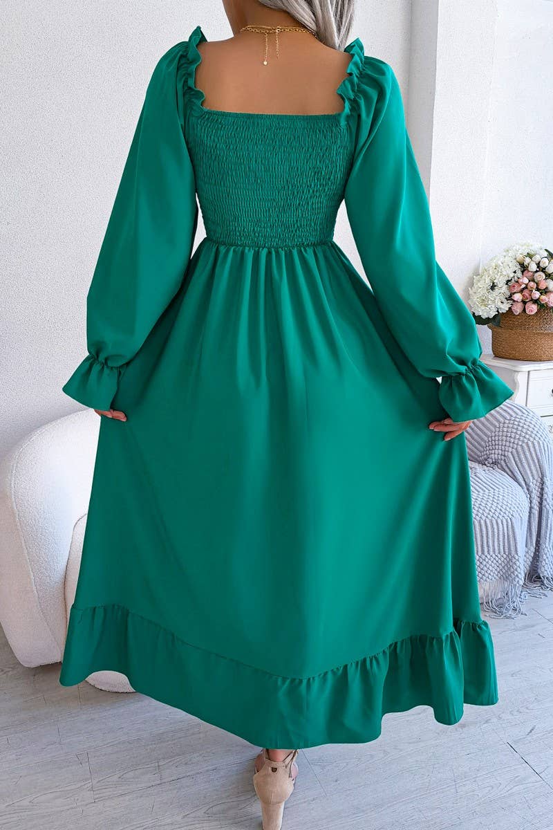 Lily Clothing - Wholesale Dress - Women's - SQUARE NECK LARGE SWING FLOUNCES LONG DRESS_CWDMD11655