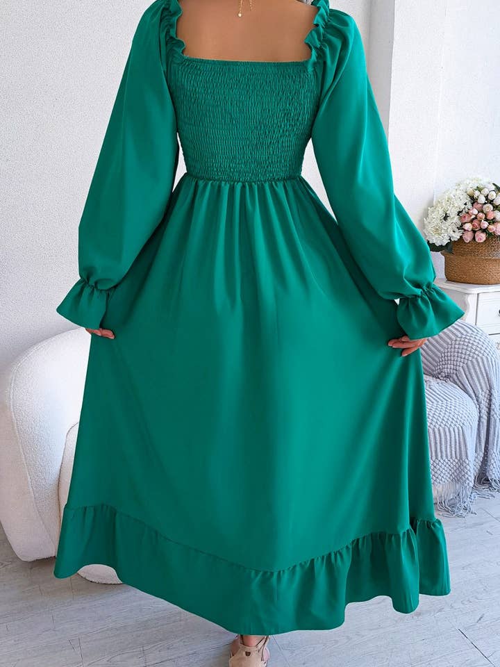 Lily Clothing - Wholesale Dress - Women's - SQUARE NECK LARGE SWING FLOUNCES LONG DRESS_CWDMD11655