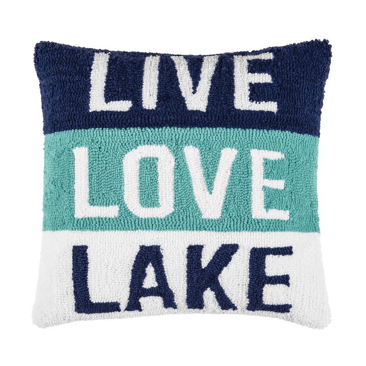 18" x 18" Live Love Lake Hooked Throw Pillow for wholesale by C&F Home