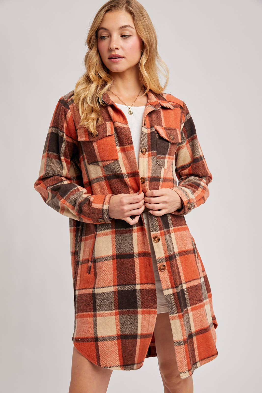Bluivy – Engroshandel Skjortejakke/shacket – til kvinder – FLANNEL PLAID LANGLINE SHACKET37