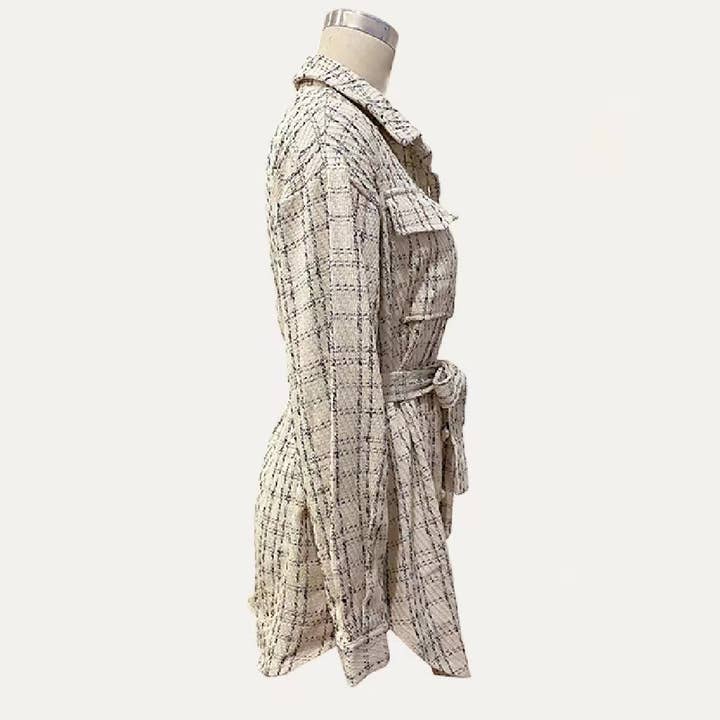 Apricot Looking Great Plaid Collared Neck Tweed Long Sleeve Shacket for wholesale on Faire1