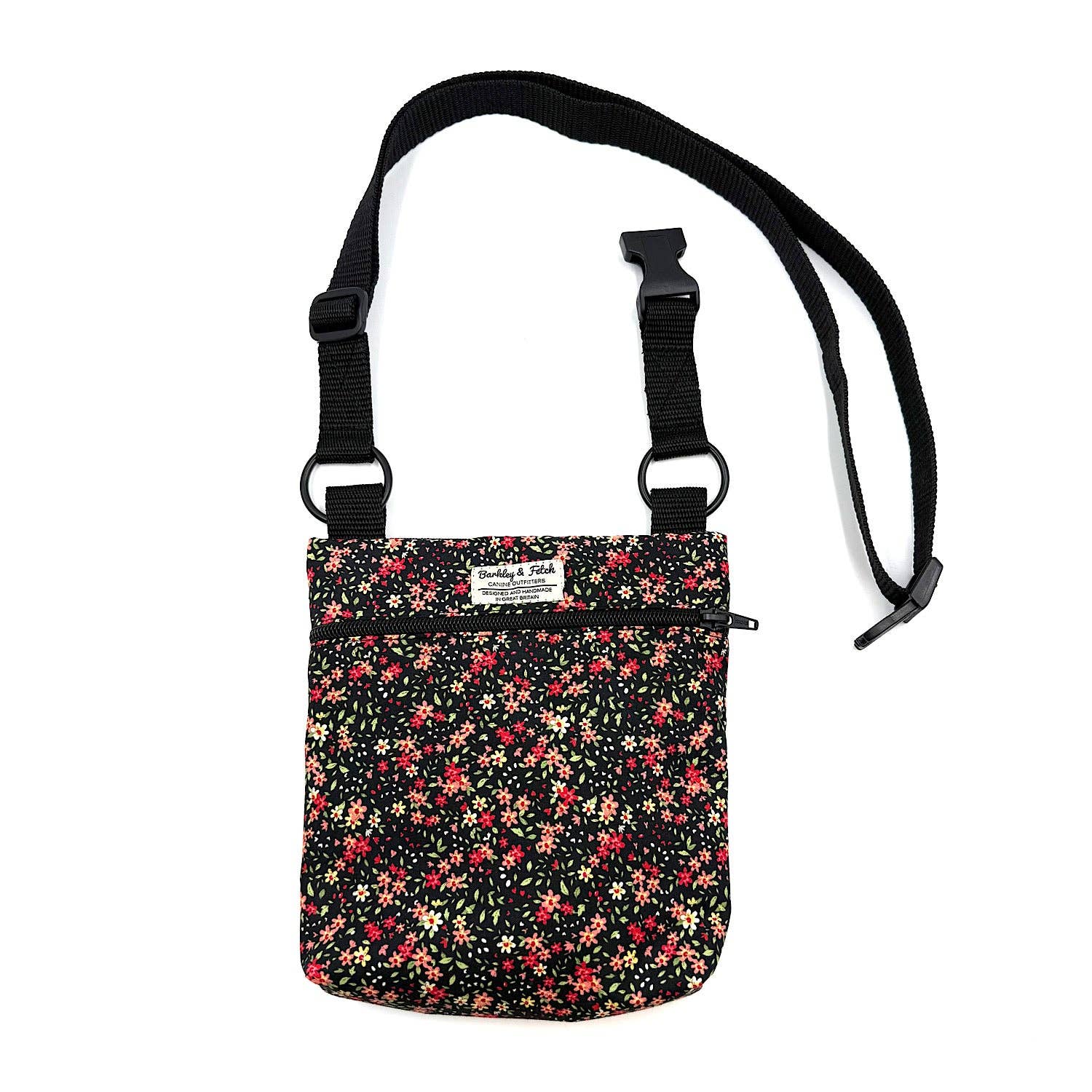 Barkley and Fetch – wholesale Pet treat bag – Dog – Black Ditsy Floral Dog Walk and Treat Bag2