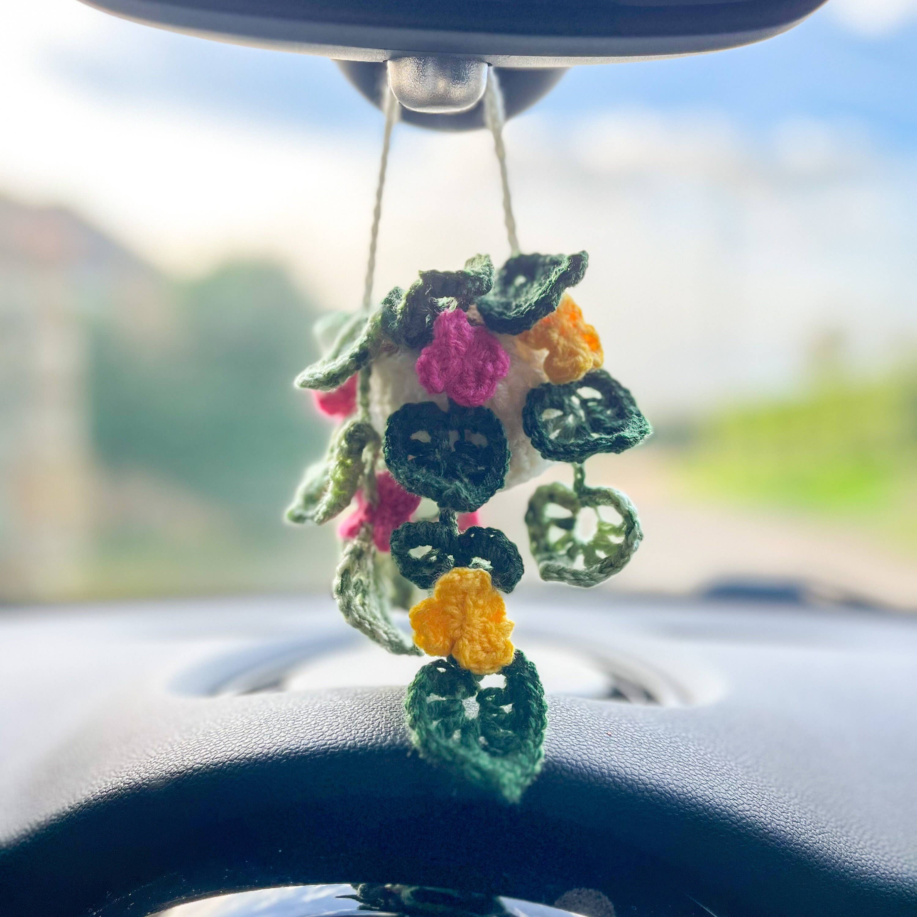 Anh2 LTD - Vente Breloque décorative pour voiture – femme - Miroir de voiture Monstera Plant à suspendre au crochet, cadeau pour amoureux des plantes4