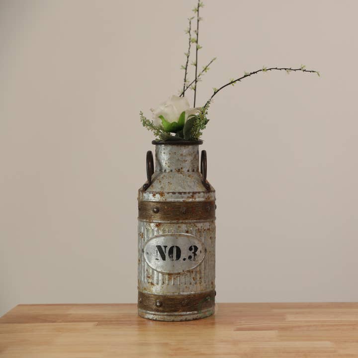 Quickway Imports - Vendita all'ingrosso Vasi per piante - Set di 3 Brocche per Latte Rustiche in Metallo Zincato5