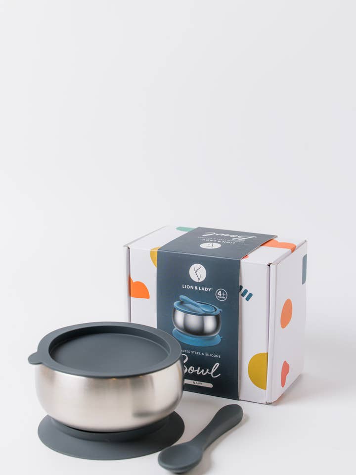 18/8 Stainless Steel Feeding Bowl with silicone suction base for wholesale by Lion & Lady