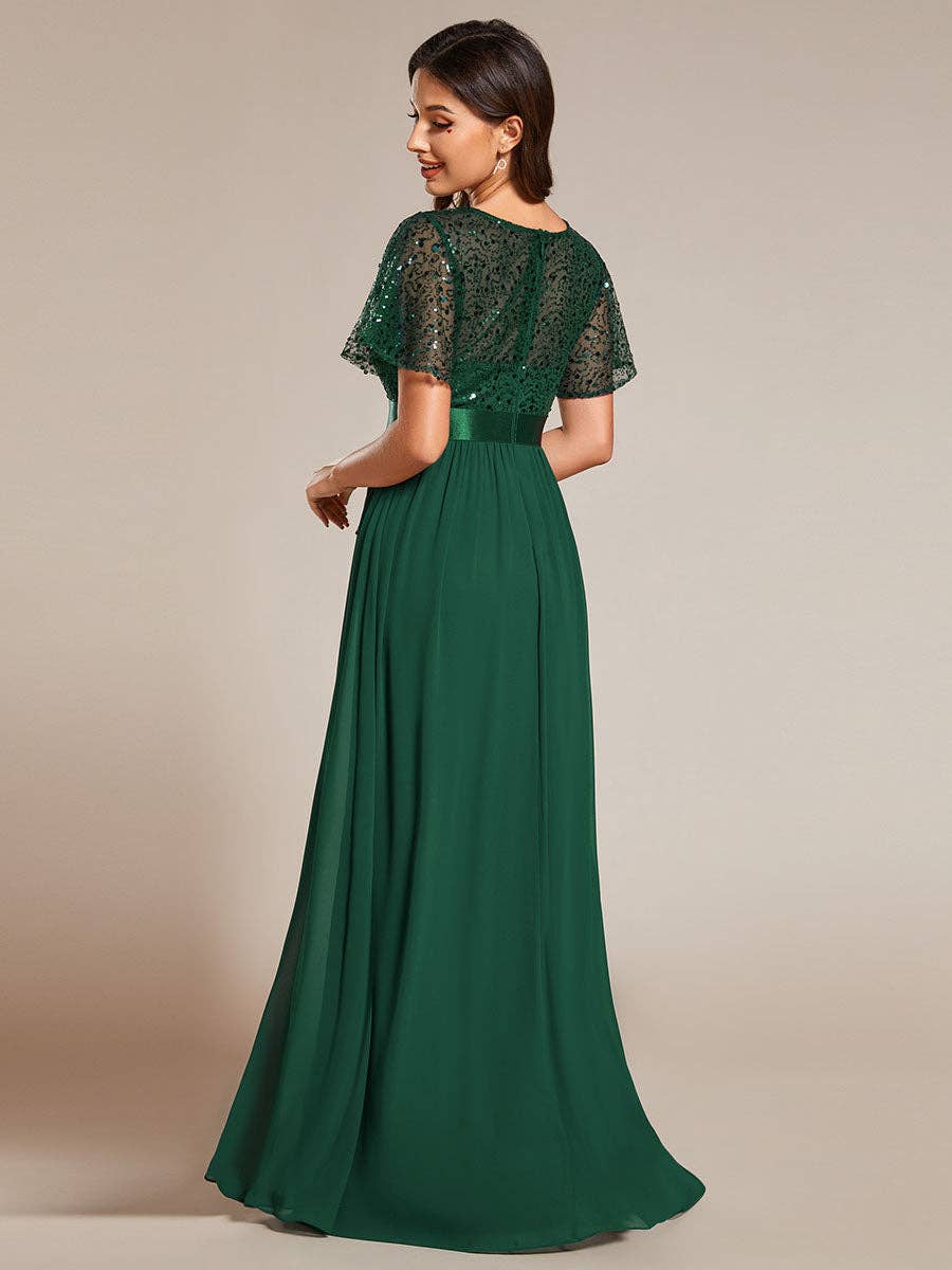 Ever-Pretty - Wholesale Gown - Women's - Round-Neck Sequin Chiffon High Waist Formal Evening Dress6