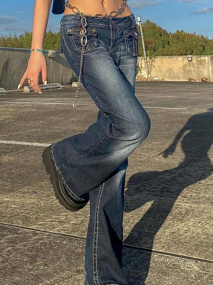 Blue Pocketed Low-waisted Flares Jeans for wholesale on Faire1