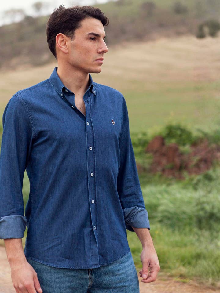 Camisa de ganga escura por atacado de Patadegayo