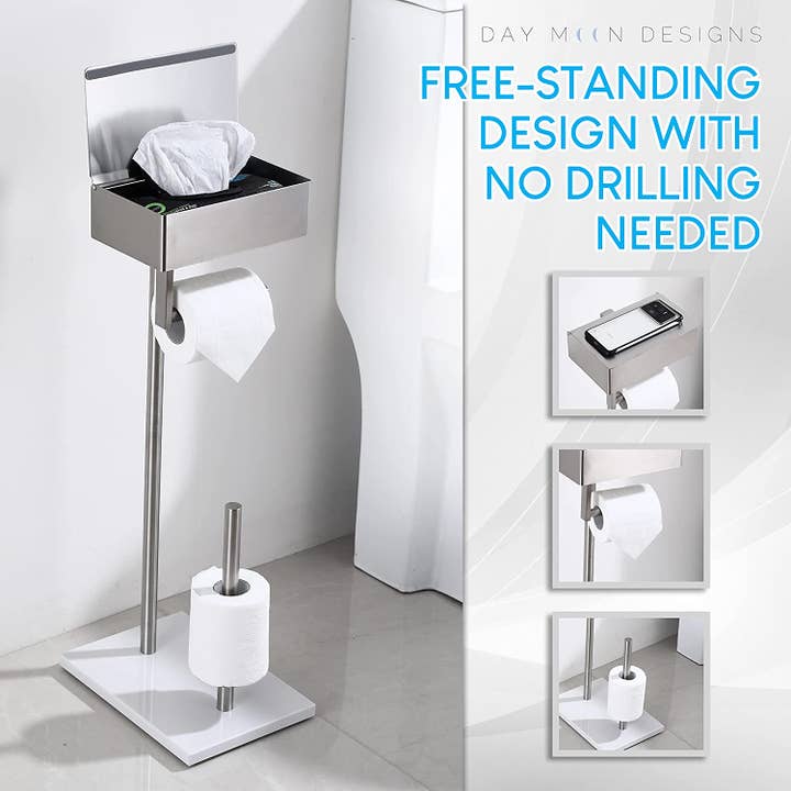 Day Moon Designs – Engroshandel Toiletpapirholder – Børstet nikkel stående toiletpapirholder+Wipes Opbevaring4