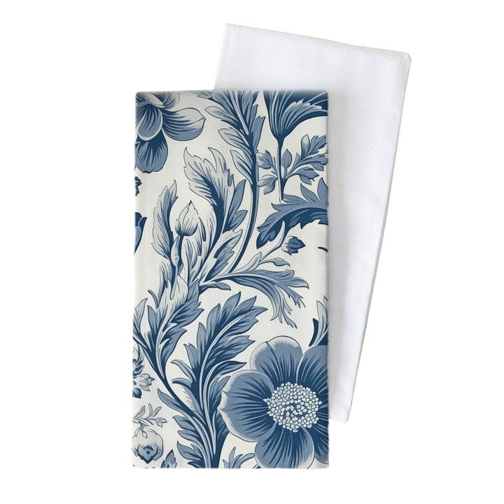 Porter Lane Home - Wholesale Tea Towel - Blue Floral Wallpaper Tea Towel