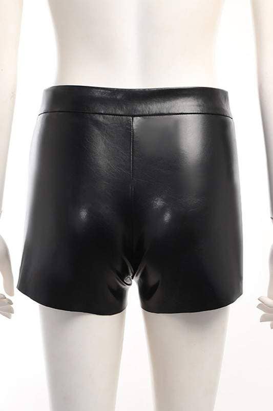 BLACK faux leather mini shorts for wholesale on Faire3