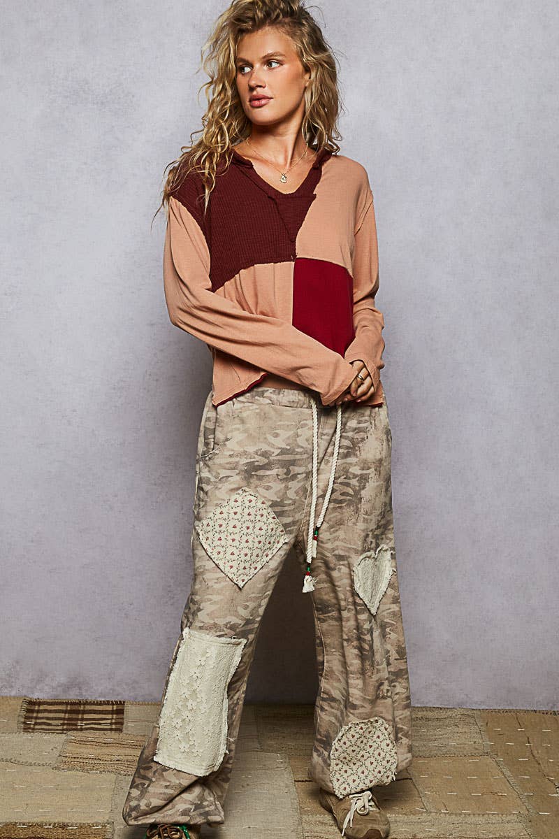 Pol Clothing - Wholesale Knit Top - Women's - Notched neck contrast fabric long sleeve top6