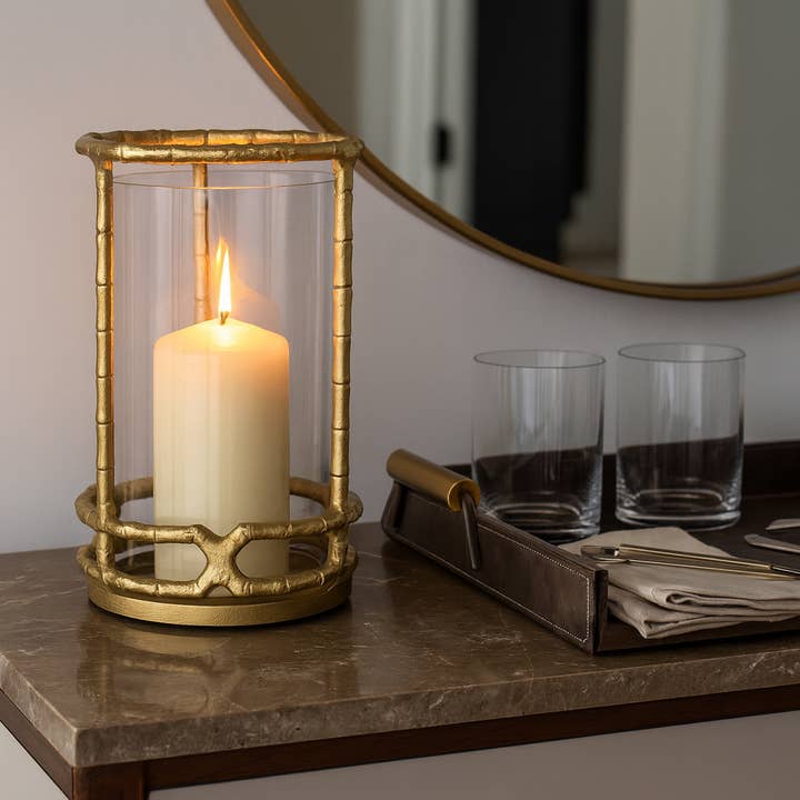 Sagebrook Home - Wholesale Candle Holder - Hurricane Candle Holder - Gold Metal Cylinder Modern, 9 in.1