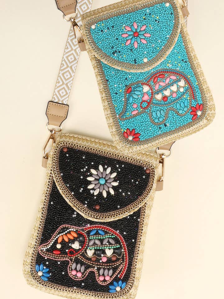 Floral Beaded Elephant Crossbody Bag for wholesale by SP Sophia Collection
