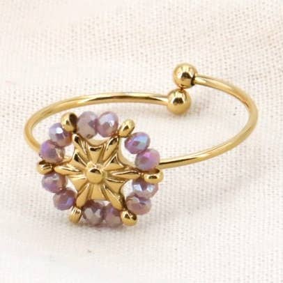 Minimalist acrylic crystal steel flower ring 0424039 for wholesale by Lilas de Seine