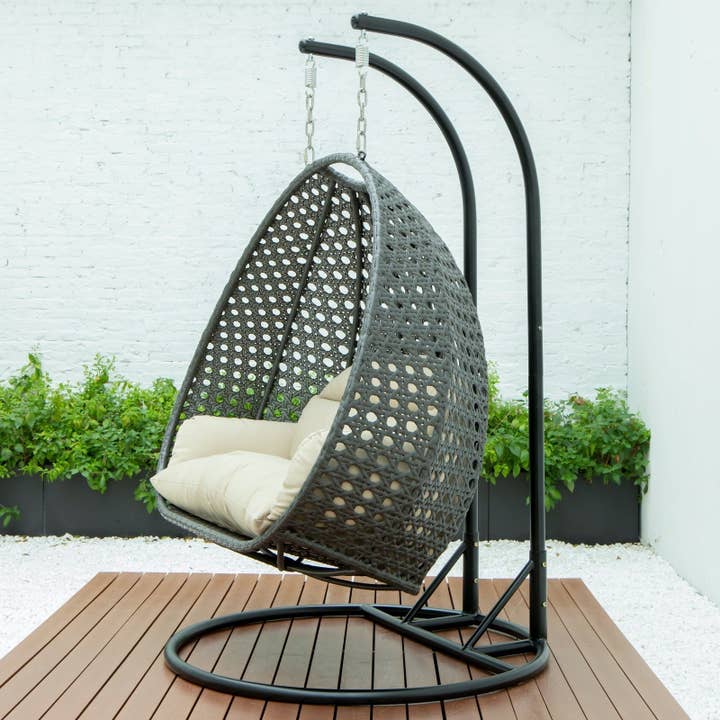 LeisureMod - Wholesale Egg Chair - Modern Charcoal Wicker Hanging Double Seater Egg Swing Chair111