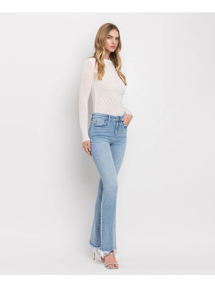 BLUE FLAME HIGH RISE MINI BOOTCUT JEANS F5658 for wholesale on Faire