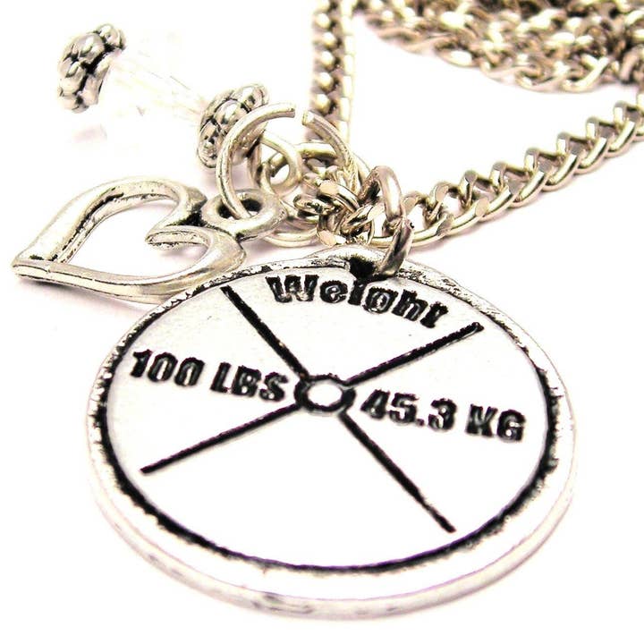 100 Lb. Weight Heart And Crystal Necklace Fitness Exercise for wholesale by Chubby Chico Charms